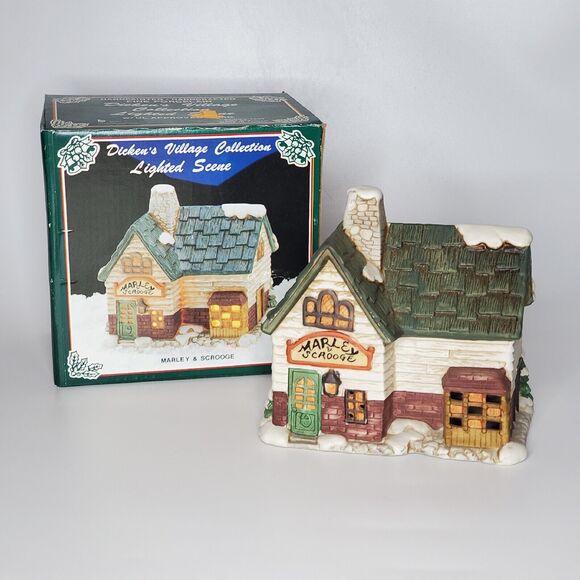 Brinn's Other - Brinns 1990 Dickens Village Marley & Scrooge Lighted Porcelain House Christmas